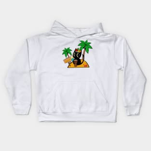 Funny black cat is on a deserted island Kids Hoodie